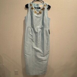 NICOBLU Aqua Blue Sleeveless Beaded Embellished Neckline Midi Dress Size 10